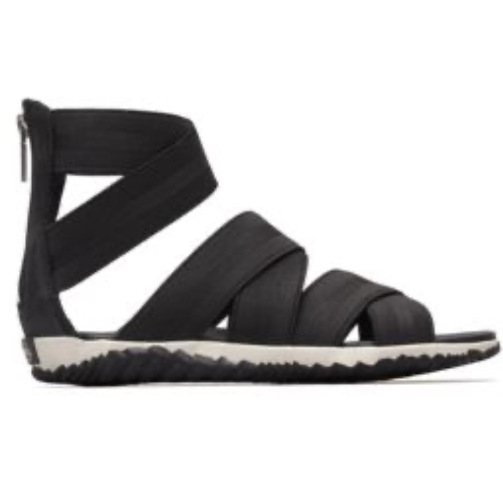 Sorel Black Strappy Zip-Back Women’s Sandals - Picture 2 of 11